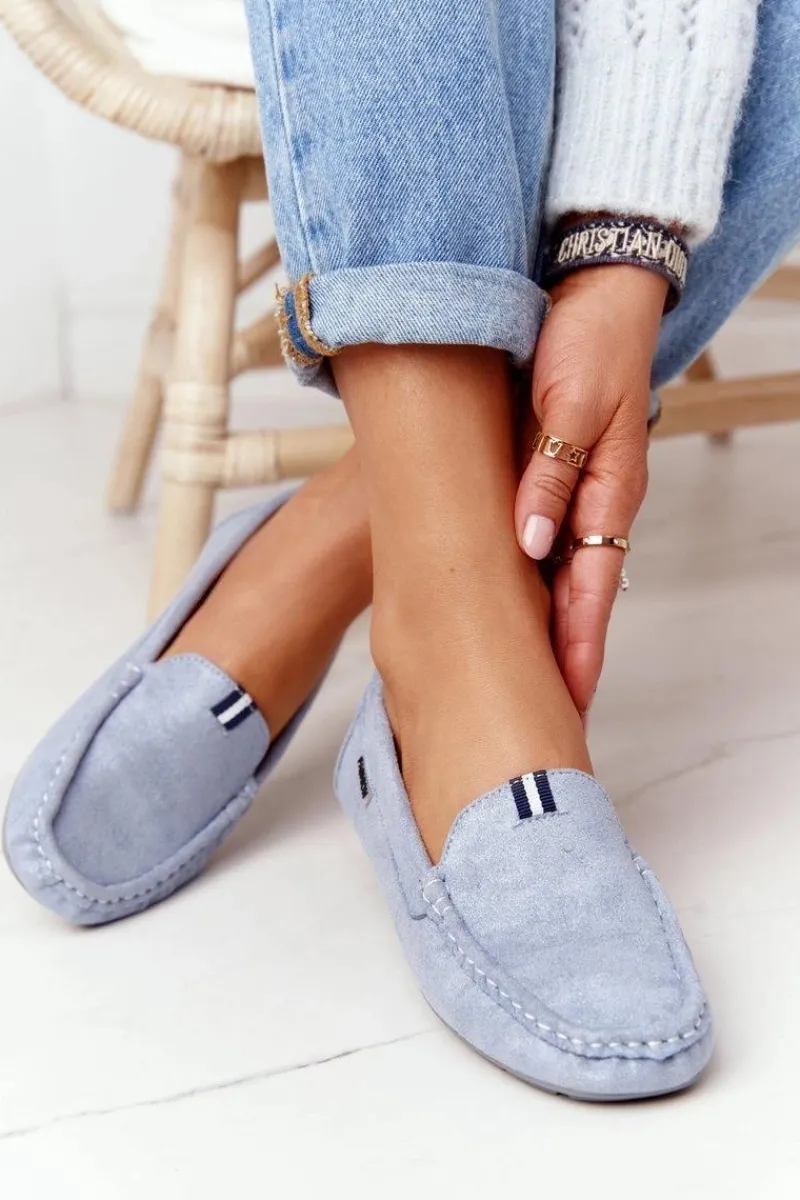 Boto Damskie Zamszowe Mokasyny Niebieskie San Marino