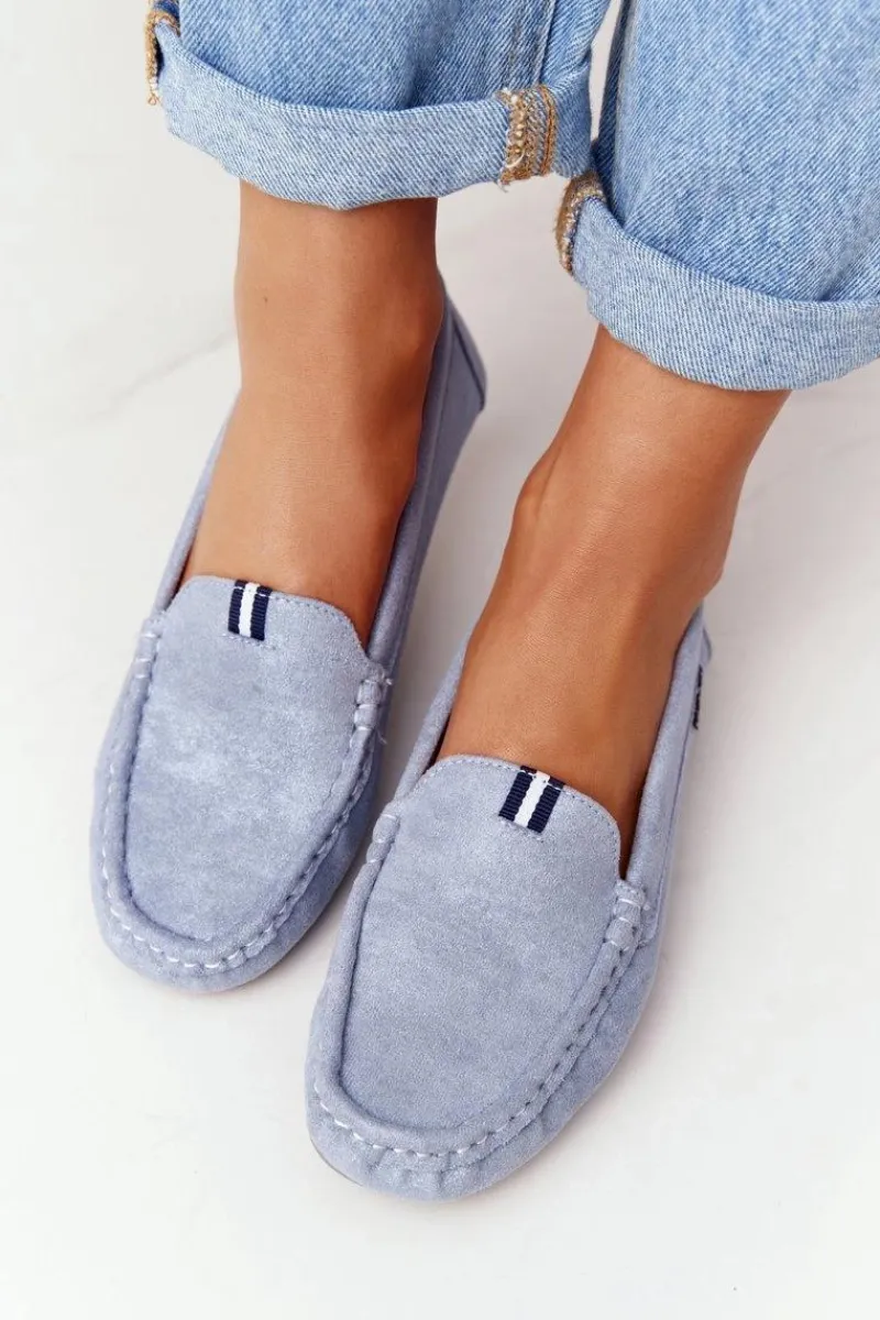 Boto Damskie Zamszowe Mokasyny Niebieskie San Marino