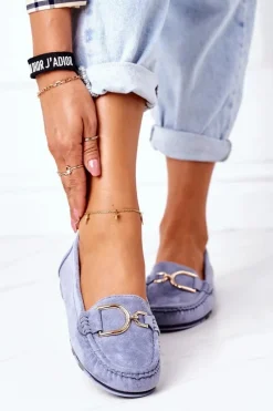 Clearance Boto Damskie Zamszowe Mokasyny Niebieskie Downtown