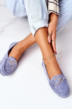 Clearance Boto Damskie Zamszowe Mokasyny Niebieskie Downtown