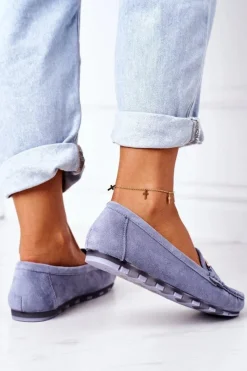 Clearance Boto Damskie Zamszowe Mokasyny Niebieskie Downtown