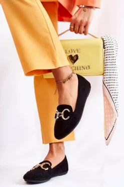 Discount Boto Damskie Zamszowe Mokasyny Z Ozdobą Czarne Reality