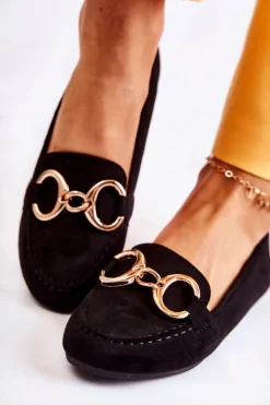 Discount Boto Damskie Zamszowe Mokasyny Z Ozdobą Czarne Reality