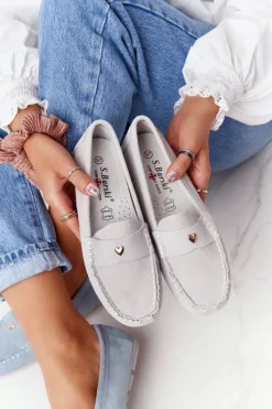 Mokasyny Damskie Zamszowe>Damskie buty S.Barski Damskie Zamszowe Mokasyny S.Barski Szare