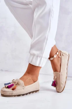 Discount Boto Damskie Zamszowe Mokasyny Jasnobeżowe Wilessa