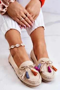 Discount Boto Damskie Zamszowe Mokasyny Jasnobeżowe Wilessa