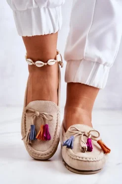 Discount Boto Damskie Zamszowe Mokasyny Jasnobeżowe Wilessa