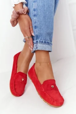 Clearance Damskie buty S.Barski Damskie Zamszowe Mokasyny S.Barski Czerwone