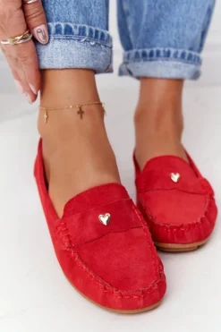 Clearance Damskie buty S.Barski Damskie Zamszowe Mokasyny S.Barski Czerwone