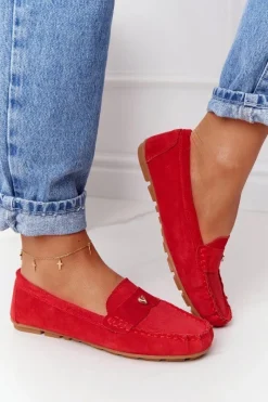 Clearance Damskie buty S.Barski Damskie Zamszowe Mokasyny S.Barski Czerwone