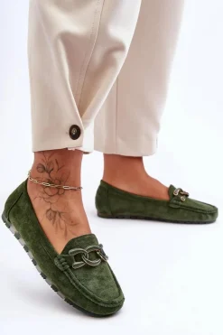Sale Damskie Zamszowe Mokasyny Na Płaskiej Podeszwie Zielone Appia Damskie Mokasyny Damskie Zamszowe