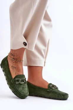 Sale Damskie Zamszowe Mokasyny Na Płaskiej Podeszwie Zielone Appia Damskie Mokasyny Damskie Zamszowe