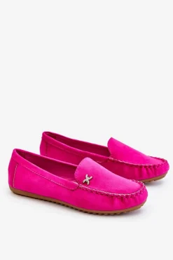 Discount Damskie Zamszowe Mokasyny Z Ozdobą Fuksja Leah Damskie Mokasyny Damskie Zamszowe