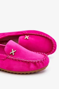 Discount Damskie Zamszowe Mokasyny Z Ozdobą Fuksja Leah Damskie Mokasyny Damskie Zamszowe