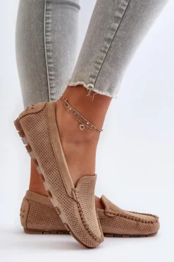Outlet Damskie Zamszowe Mokasyny Ciemnobeżowe Ranica Damskie Loafersy Damskie|Mokasyny Damskie Zamszowe