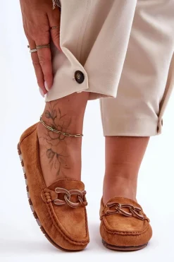 Hot Boto Damskie Zamszowe Mokasyny Na Płaskiej Podeszwie Brązowe Appia