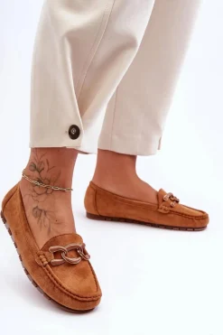 Hot Boto Damskie Zamszowe Mokasyny Na Płaskiej Podeszwie Brązowe Appia