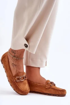 Hot Boto Damskie Zamszowe Mokasyny Na Płaskiej Podeszwie Brązowe Appia