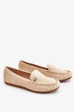 Clearance Boto Damskie Zamszowe Mokasyny Z Ozdobą Beżowe Leah