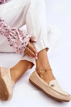 Clearance Boto Damskie Zamszowe Mokasyny Z Ozdobą Beżowe Leah