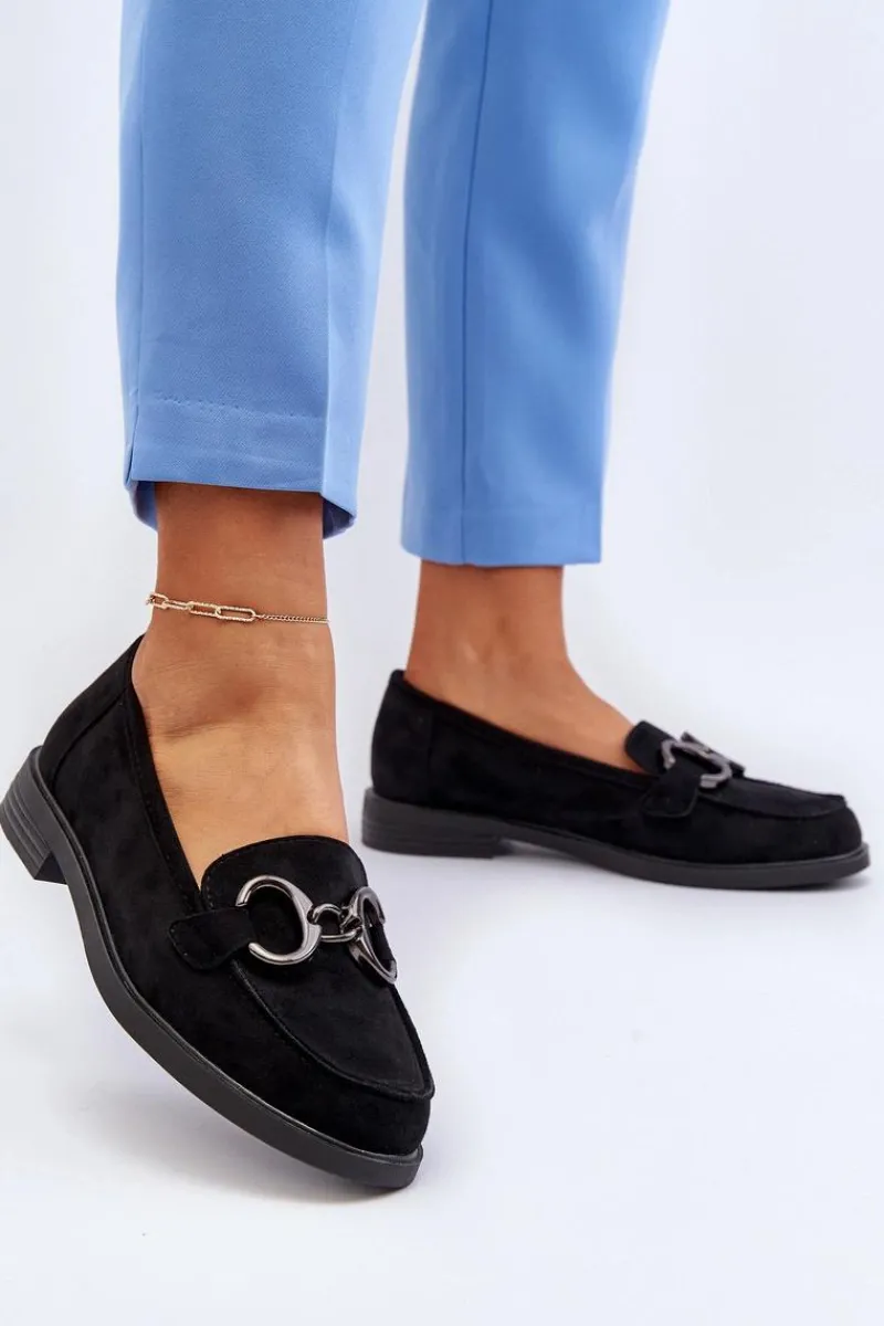 Outlet Buty damskie Vinceza Damskie Zamszowe Mokasyny Z Ozdobą Czarne Echonesa Czarny