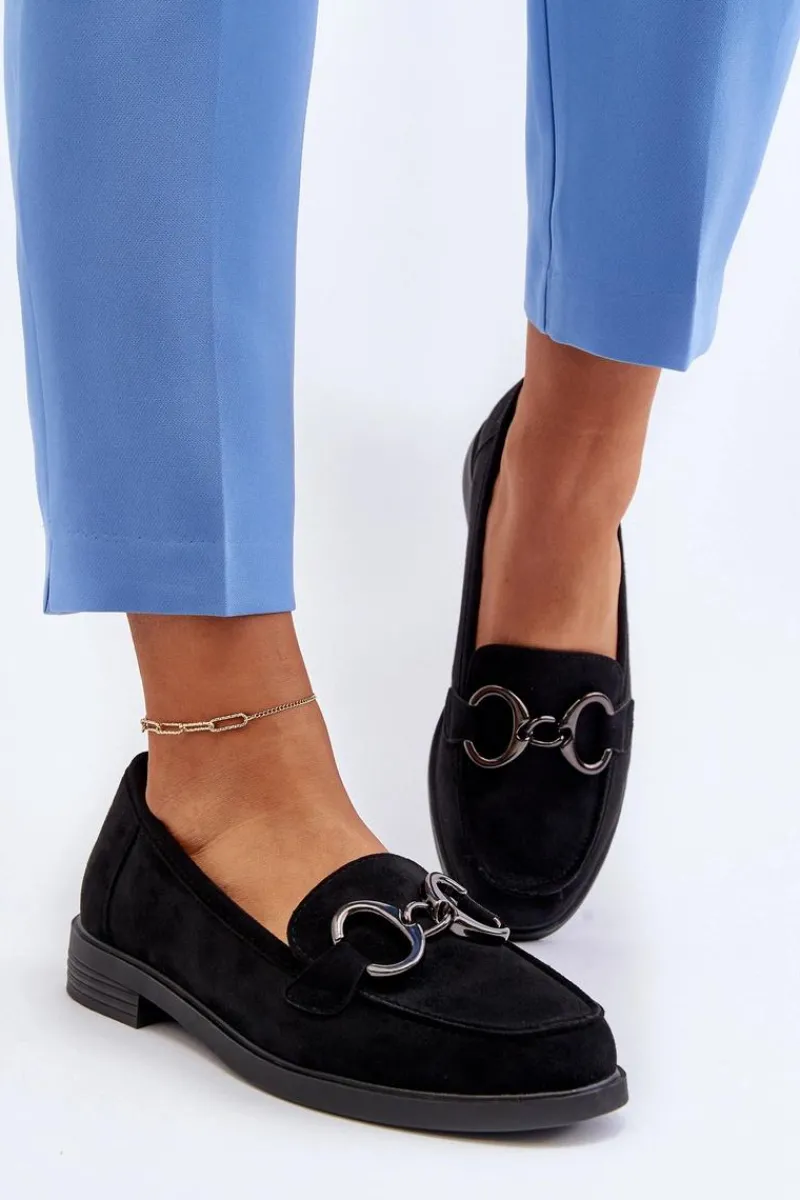 Outlet Buty damskie Vinceza Damskie Zamszowe Mokasyny Z Ozdobą Czarne Echonesa Czarny