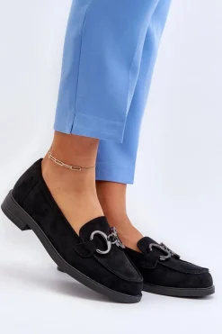 Outlet Buty damskie Vinceza Damskie Zamszowe Mokasyny Z Ozdobą Czarne Echonesa Czarny