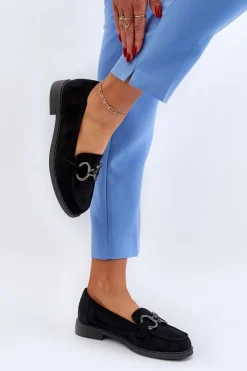 Outlet Buty damskie Vinceza Damskie Zamszowe Mokasyny Z Ozdobą Czarne Echonesa Czarny