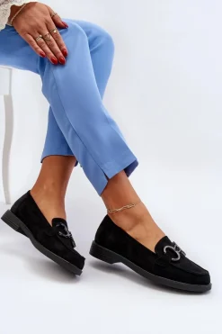 Outlet Buty damskie Vinceza Damskie Zamszowe Mokasyny Z Ozdobą Czarne Echonesa Czarny