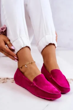 Best Damskie Zamszowe Mokasyny Big Star JJ274656 Fuksja Damskie Mokasyny Damskie Zamszowe