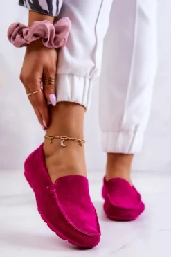 Best Damskie Zamszowe Mokasyny Big Star JJ274656 Fuksja Damskie Mokasyny Damskie Zamszowe