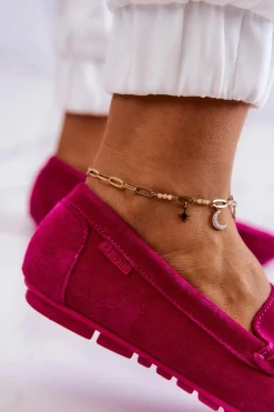 Best Damskie Zamszowe Mokasyny Big Star JJ274656 Fuksja Damskie Mokasyny Damskie Zamszowe