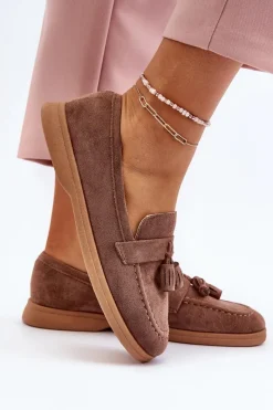 Boto Damskie Zamszowe Mokasyny Brązowe Dansitu