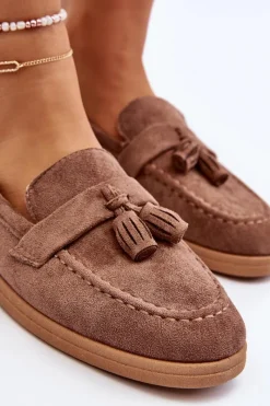 Boto Damskie Zamszowe Mokasyny Brązowe Dansitu