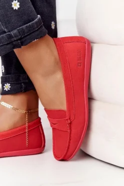 Discount Damskie Zamszowe Mokasyny Big Star HH274668 Koralowe Damskie Mokasyny Damskie Zamszowe
