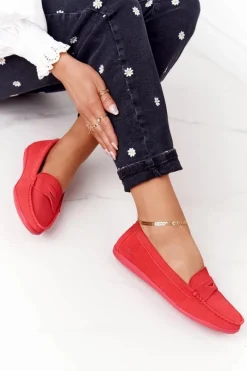 Discount Damskie Zamszowe Mokasyny Big Star HH274668 Koralowe Damskie Mokasyny Damskie Zamszowe