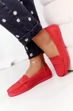 Discount Damskie Zamszowe Mokasyny Big Star HH274668 Koralowe Damskie Mokasyny Damskie Zamszowe