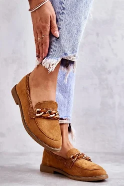 Best Damskie Zamszowe Mokasyny Z Łańcuszkiem Camel Nolie Damskie Mokasyny Damskie Zamszowe