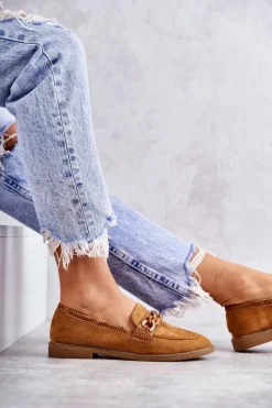 Best Damskie Zamszowe Mokasyny Z Łańcuszkiem Camel Nolie Damskie Mokasyny Damskie Zamszowe