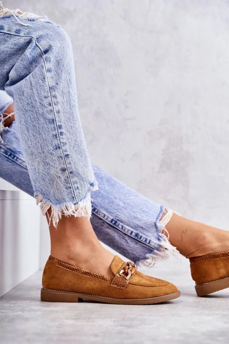 Best Damskie Zamszowe Mokasyny Z Łańcuszkiem Camel Nolie Damskie Mokasyny Damskie Zamszowe