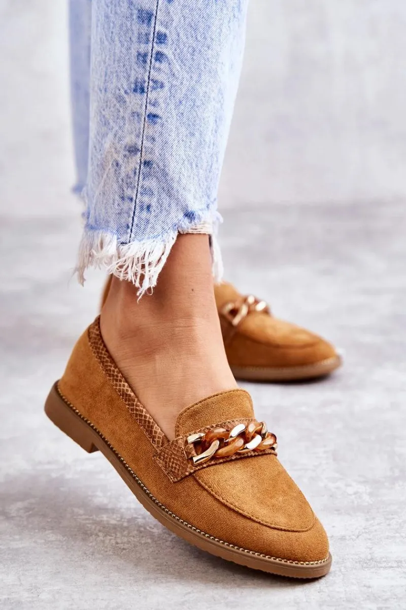 Best Damskie Zamszowe Mokasyny Z Łańcuszkiem Camel Nolie Damskie Mokasyny Damskie Zamszowe