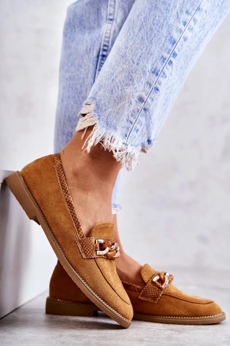 Best Damskie Zamszowe Mokasyny Z Łańcuszkiem Camel Nolie Damskie Mokasyny Damskie Zamszowe