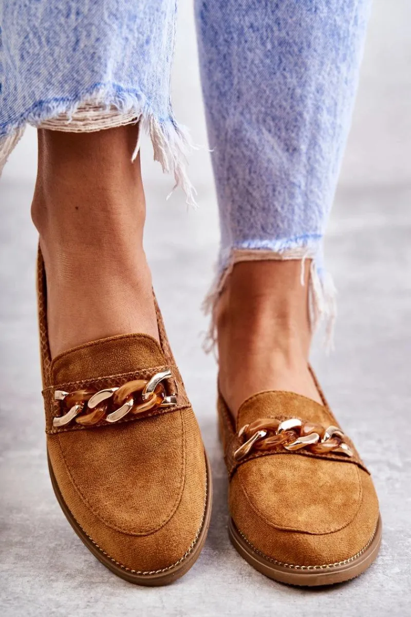 Best Damskie Zamszowe Mokasyny Z Łańcuszkiem Camel Nolie Damskie Mokasyny Damskie Zamszowe