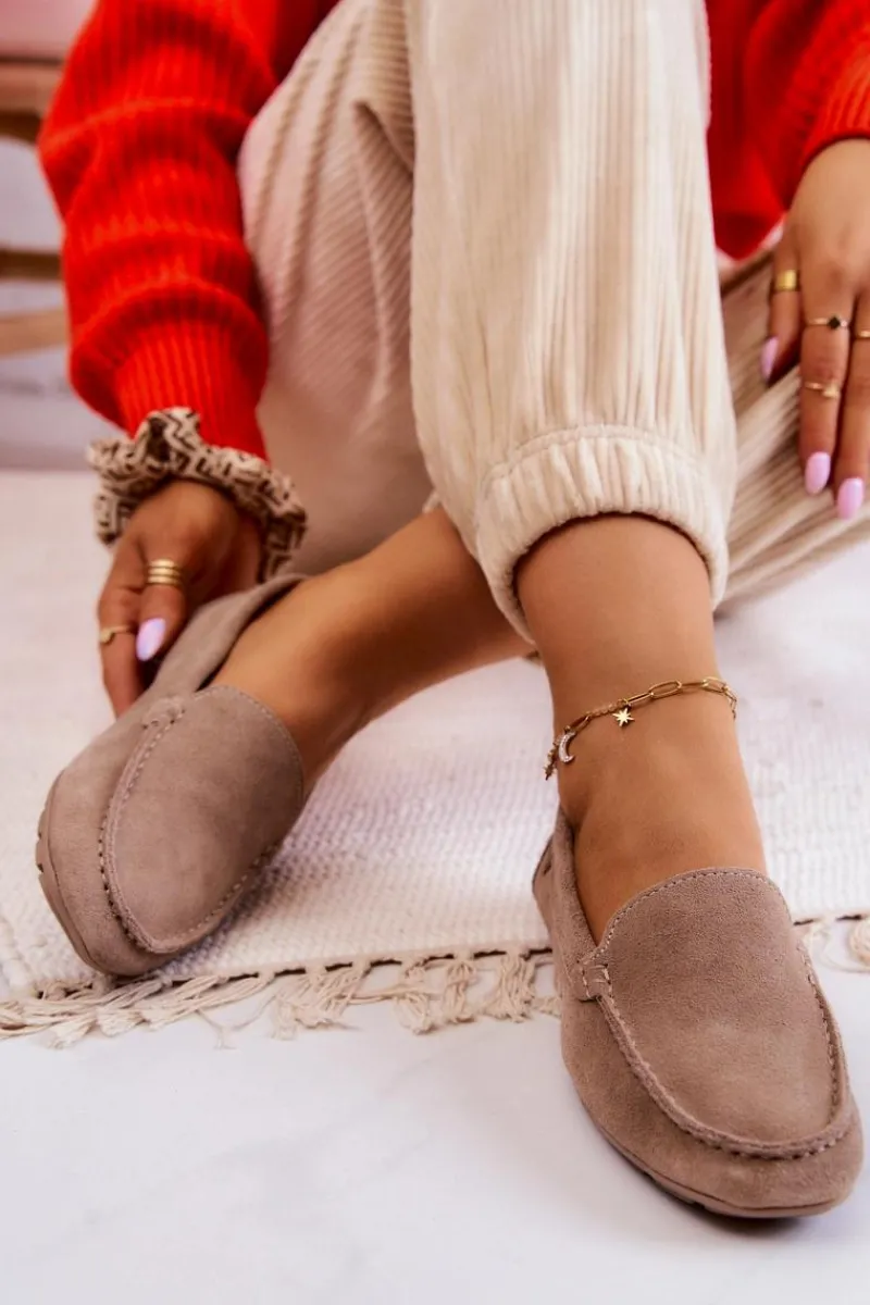 Hot Damskie Zamszowe Mokasyny Big Star JJ274658 Cappuccino Damskie Mokasyny Damskie Zamszowe