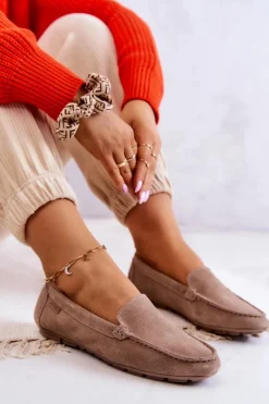 Hot Damskie Zamszowe Mokasyny Big Star JJ274658 Cappuccino Damskie Mokasyny Damskie Zamszowe