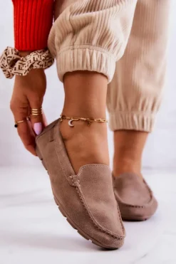 Hot Damskie Zamszowe Mokasyny Big Star JJ274658 Cappuccino Damskie Mokasyny Damskie Zamszowe