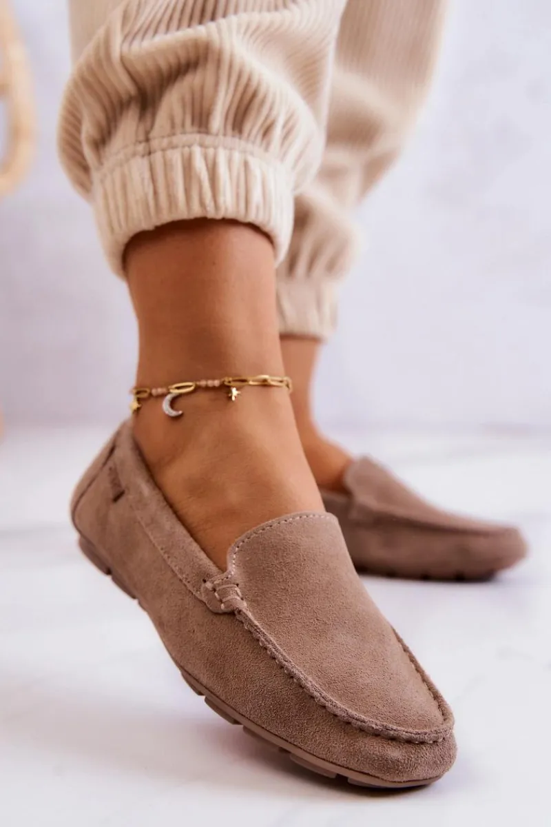 Hot Damskie Zamszowe Mokasyny Big Star JJ274658 Cappuccino Damskie Mokasyny Damskie Zamszowe