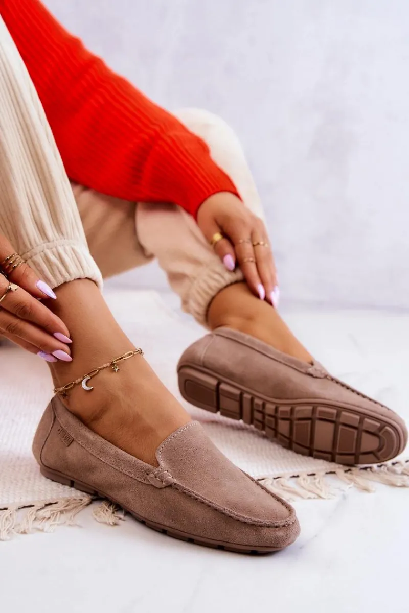 Hot Damskie Zamszowe Mokasyny Big Star JJ274658 Cappuccino Damskie Mokasyny Damskie Zamszowe