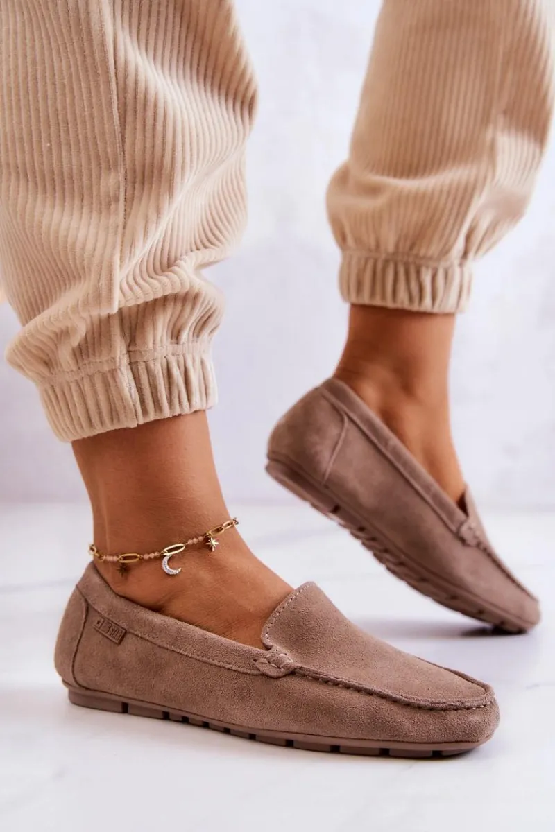 Hot Damskie Zamszowe Mokasyny Big Star JJ274658 Cappuccino Damskie Mokasyny Damskie Zamszowe