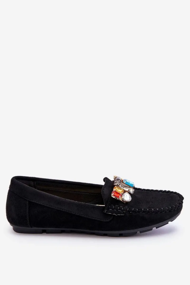 Loafersy Damskie|Mokasyny Damskie Zamszowe>Evento Damskie Zamszowe Mokasyny Z Kryształkami Czarne Lucille